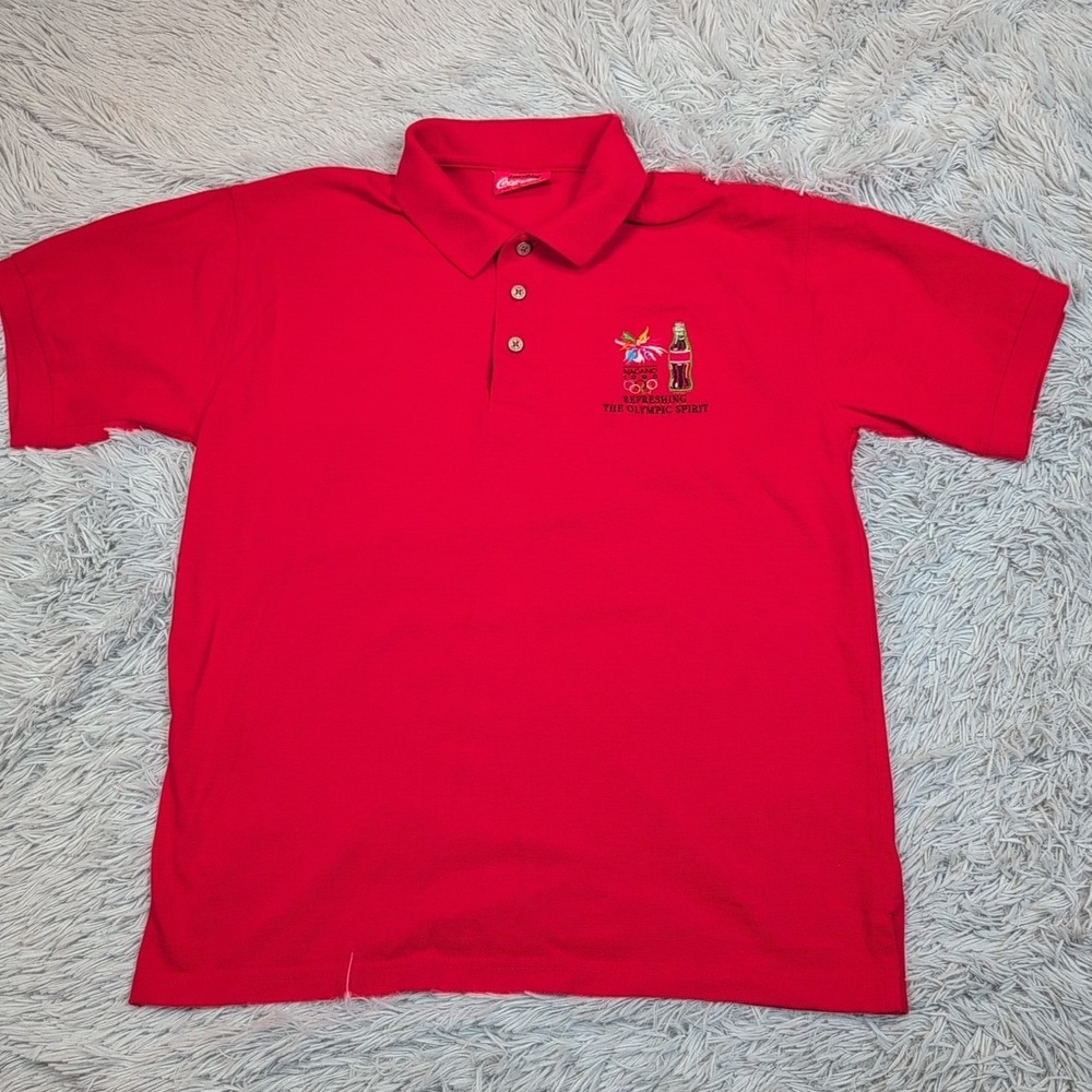 Vintage Coca Cola Shirt Mens Red M Polo 1998 Nagano Olympic Games Golf Casual